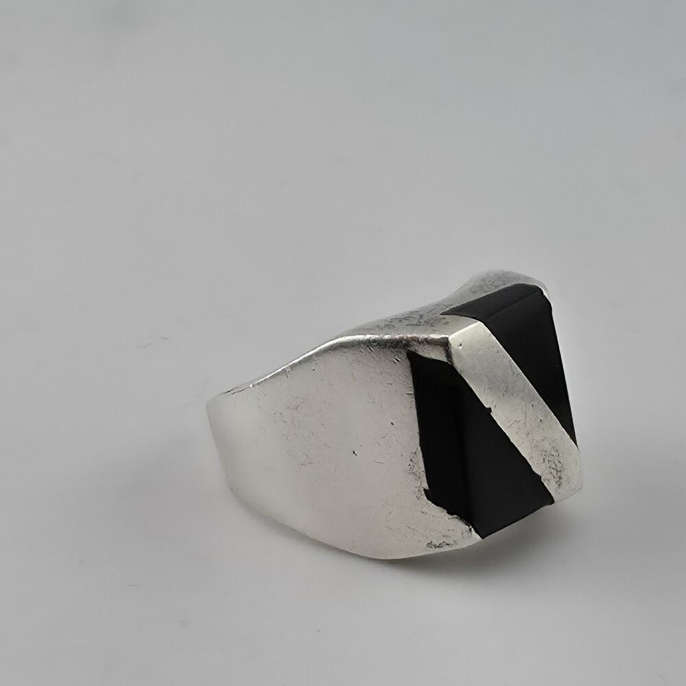 Vintage Mexico 925 Sterling Silver Black Onyx Signet Ring Size 9.5 17.4g Mens - Picture 3 of 15